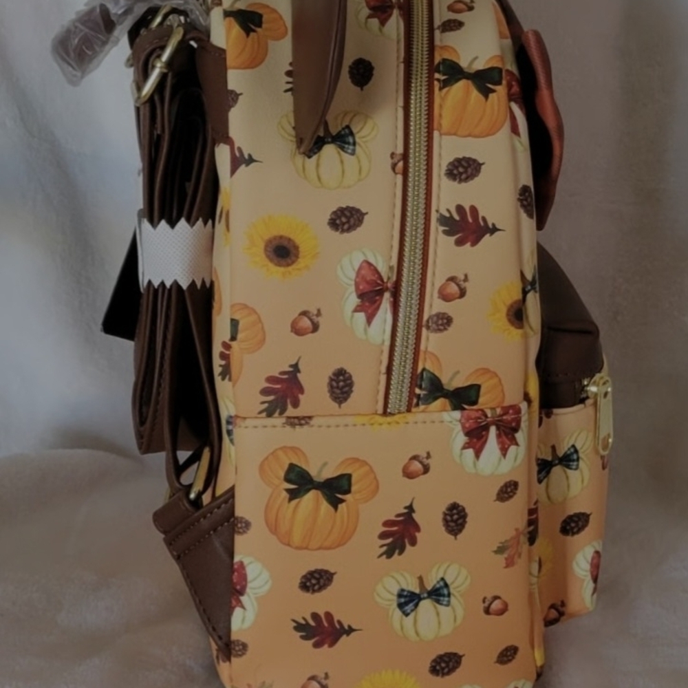 Loungefly Disney Minnie Mouse Fall Pumpkin Plaid Bow Backpack and Wallet Set - Picture 3 of 5